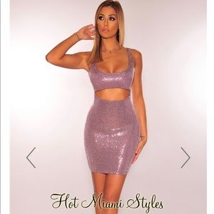 Mauve sequins cut out dress